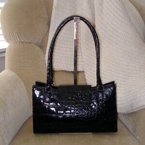 VTG Auth LAI Genuine Crocodile Luxurious Black Rolled Handle Satchel Bag